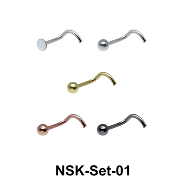 5 Silver Nose Stud Sets NSK-SET-01